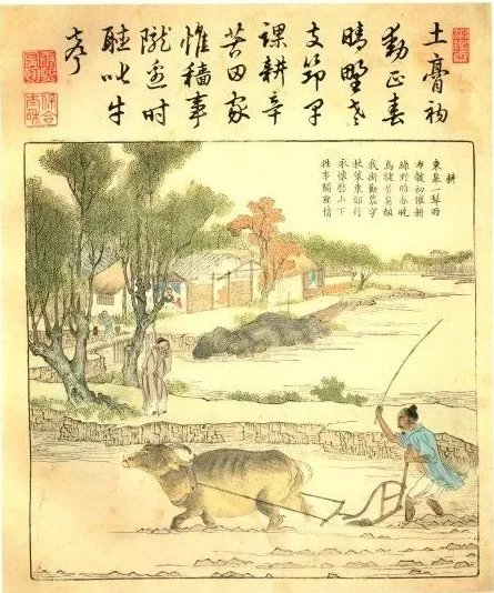 清乾隆年间《御制耕织图诗》彩绘.图/网络